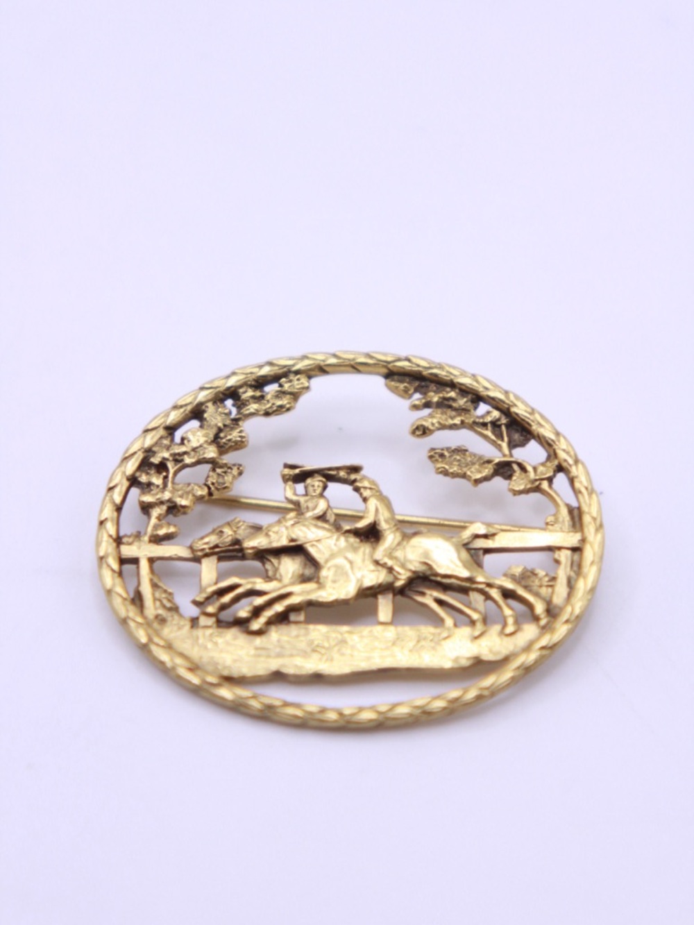 Vintage Rare CWF / HAR Gold tone Horse Racing Jockey Brooch